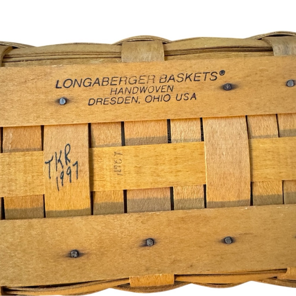 Longaberger Green, Yellow and Brown Woven Tote with Plaid Liner - Picture 7 of 7